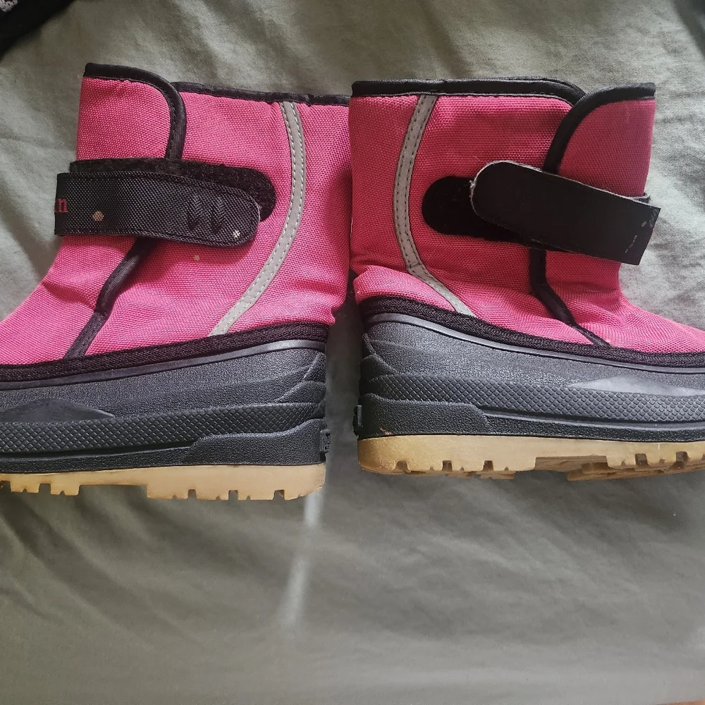 L.L.Bean Toddler Snow Boots Pink Black Hook & Loop Waterproof Kids Size 12C